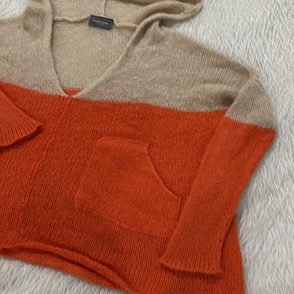 Wooden ships orange brown wool mohair open knit cropped hoodie size small medium - Picture 2 of 6